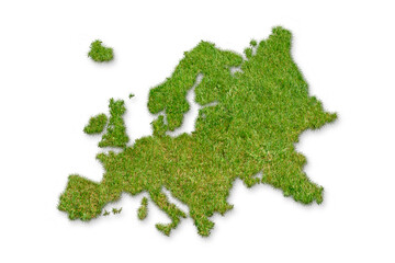 European map shape of green grass isolated on white background