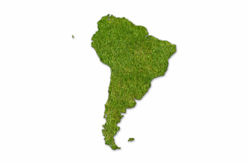 South America map shape of green grass isolated on white background