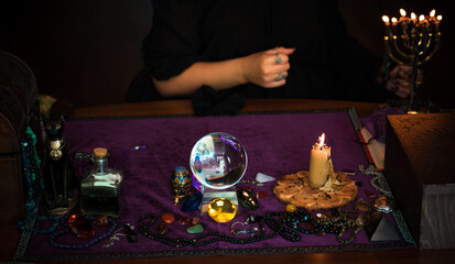 Old world, Magic attributes for rituals and fate prediction, details on a table of witch, occultism...