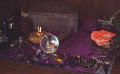 Old world, Magic attributes for rituals and fate prediction, details on a table of witch, occultism...