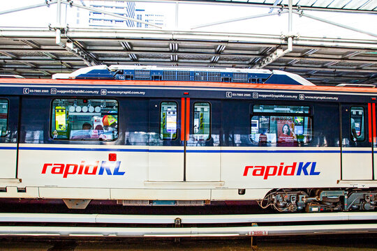 KUALA LUMPUR, MALAYSIA - January 24, 2020  : Malaysia Light Rail Transit (LRT) train operated by Rapid Rail or service brand RapidKL.