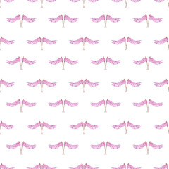 Seamless pattern with pink girlish bunting flags. Cute childish birthday ribbons on white background. Hand drawn watercolor flag For kid party