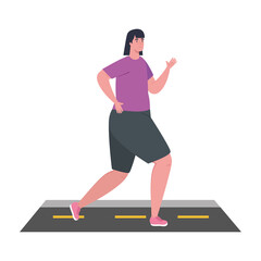 woman running on highway, woman in sportswear jogging, female athlete on white background vector illustration design