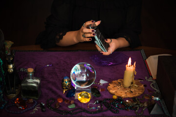  Tarot cards, Concept of fortune telling and predictions, magical rituals and wicca elements on a...