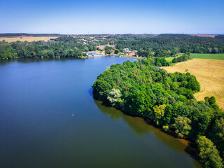 Aerial landscape of the lake in Poland at summer