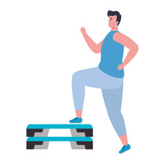 young man in sportswear, sports training on step plafform vector illustration design