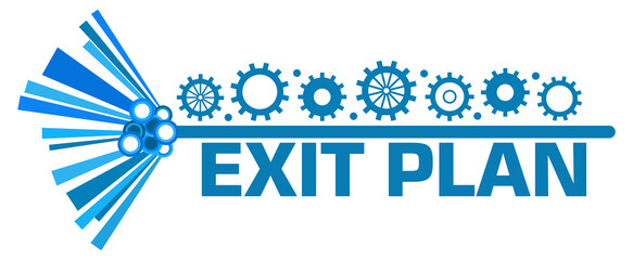 Exit Plan Gears Symbols Top Blue Graphics Text 