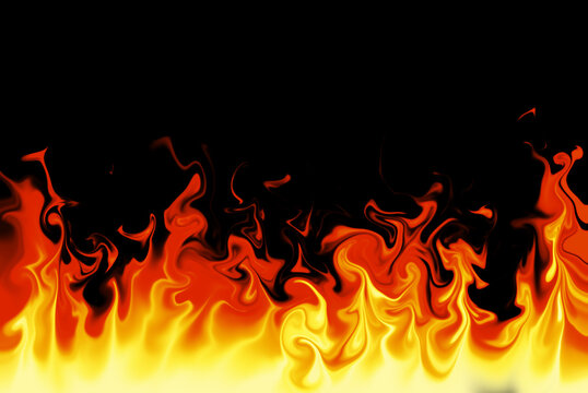 
Red yellow fire flame on black background