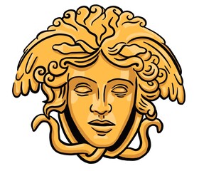 Ancient Golden Medusa Statue