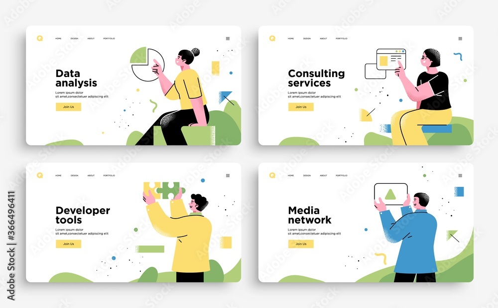 Poster set of presentation slide templates or landing page websites design. business concept illustrations.