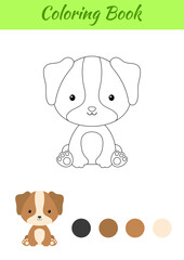 Coloring page little sitting baby dog. Coloring book for kids. Educational activity for preschool years kids and toddlers with cute animal. Flat cartoon colorful vector stock illustration.