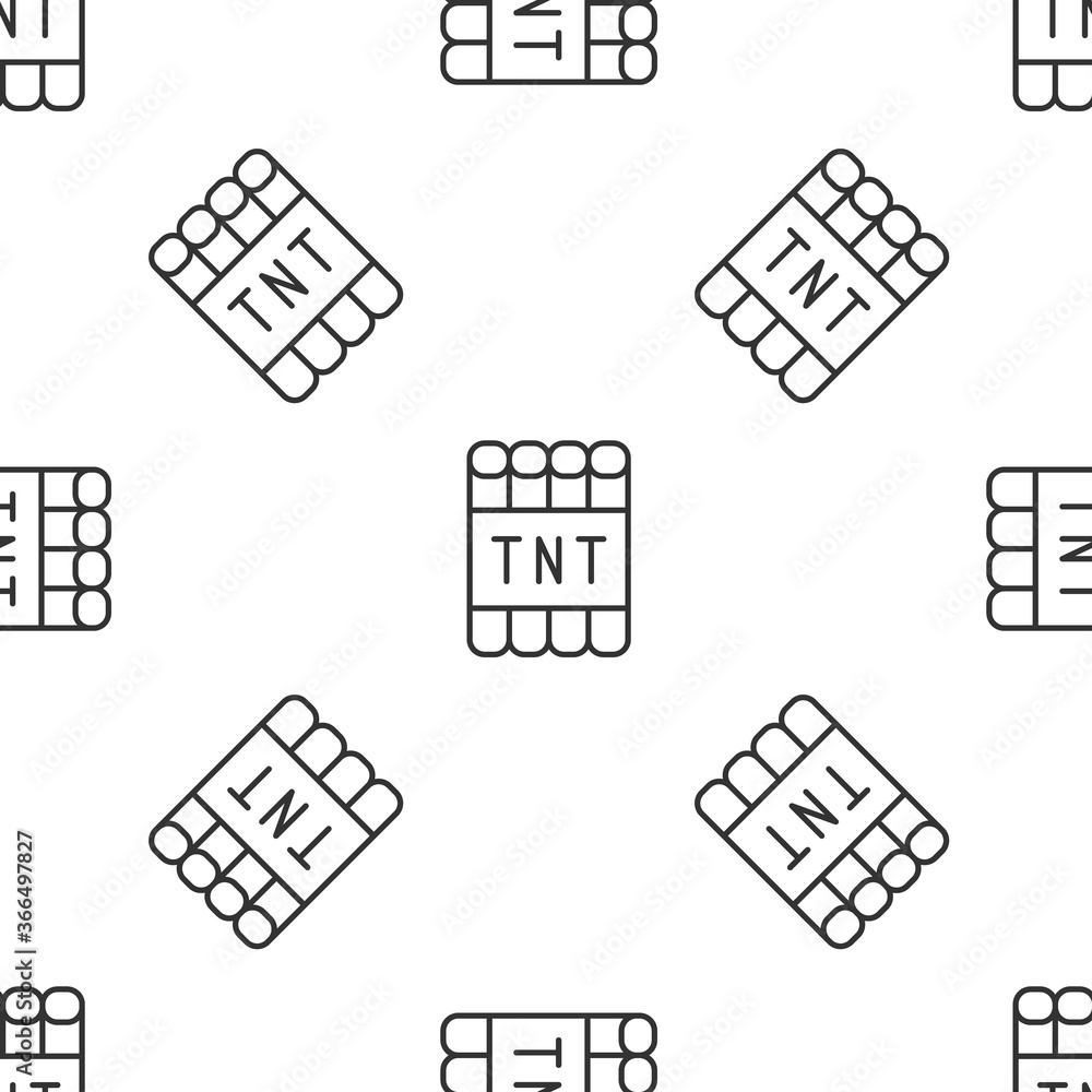 Aufkleber grey line detonate dynamite bomb stick and timer clock icon isolated seamless pattern on white backg