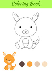 Coloring page little sitting baby kangaroo. Coloring book for kids. Educational activity for preschool years kids and toddlers with cute animal. Flat cartoon colorful vector stock illustration.