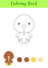 Coloring page little sitting baby kiwi. Coloring book for kids. Educational activity for preschool years kids and toddlers with cute animal. Flat cartoon colorful vector stock illustration.