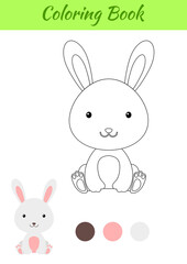 Coloring page little sitting baby rabbit. Coloring book for kids. Educational activity for preschool years kids and toddlers with cute animal. Flat cartoon colorful vector stock illustration.
