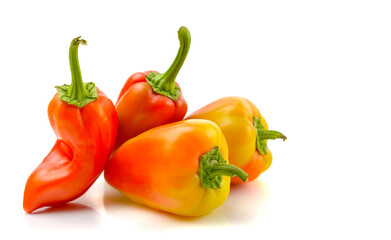 colored sweet pepper close-up on a white isolated background, space for text.horizontal view