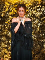 Woman fortune teller on a crystal ball, Concept of predictions, magic rituals and wicca