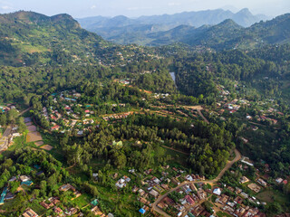 Aerial Drone Shot of Lushoto village in Usambara Mountains. Remote Place in Tanga Province,...