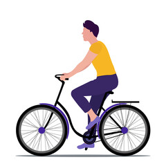 Obraz premium Vector illustration of a man on a bicycle Isolated on white background. Sports and outdoor activities. Healthy lifestyle