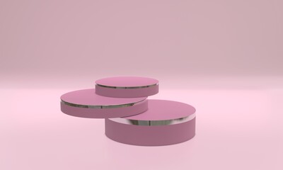 Round product stand display mock up in pink tone. Beauty and fashion concept. 3D render illustration