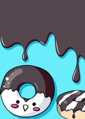 Glazed cute doughnut animal. Donuts card with glaze and bite, eaten chocolate icing fritters or caramel circle doughnuts