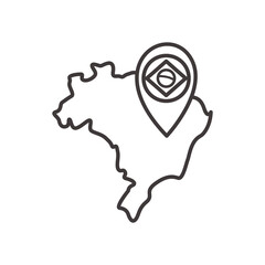 brazil map with gps mark line style icon vector design