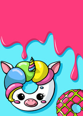 Glazed cute doughnut animal. Donuts card with glaze and bite, eaten chocolate icing fritters or caramel circle doughnuts