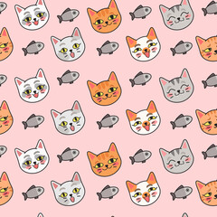 Cute cats colorful seamless background pattern