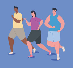 people running, women and man in sportswear jogging, sporty people vector illustration design