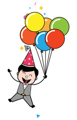 Cartoon Groom holding Balloons