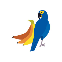 blue macaw bird and bananas flat style icon vector design