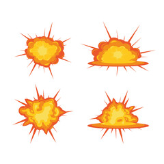 Colored explosion animation icon set with explosion. Explode animation effect. 