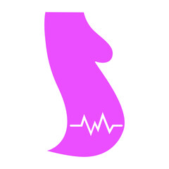 Pregnant and rhythm of the heart, pink on a white background, sign for design, vector illustration