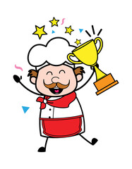 Cartoon Businessman holding Trophy