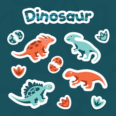 Collection of sticker cute dinosaur vector
