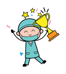 Cartoon Surgeon holding Trophy
