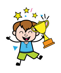 Cartoon Teen Boy holding Trophy