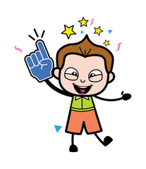 Cartoon Schoolboy holding Foam Glove