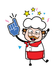 Cartoon Businessman holding Foam Glove