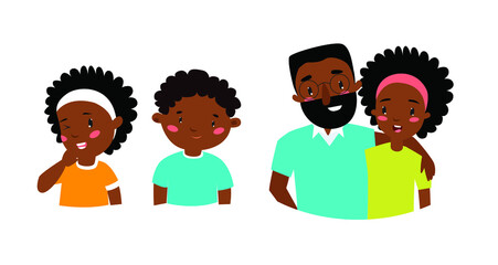 Vector happy family. Cartoon afro american family.
