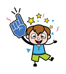 Cartoon Teen Boy holding Foam Glove