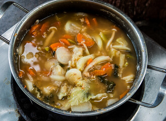 Cooking sour soup made of tamarind paste, Thai famous food