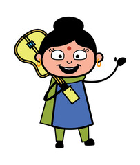 Cartoon Indian Lady Holding Guitar