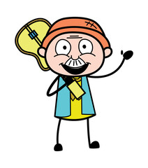 Cartoon Grandpa Holding Guitar