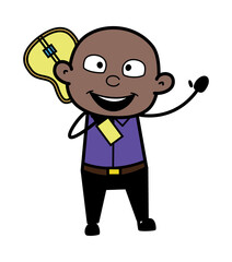 Cartoon Bald Black Man Holding Guitar