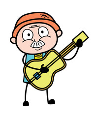 Cartoon Grandpa Playing Guitar