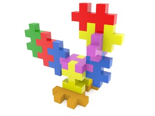 An abstract chicken made of puzzle pieces