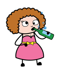 Drunk Cartoon Young Lady