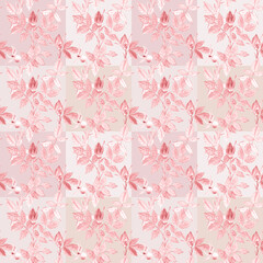 Seamless pattern with wild roses, patchwork design. Monochrome warm-brown color range, great for textile and wrapping paper. Watercolor toned illustration. 