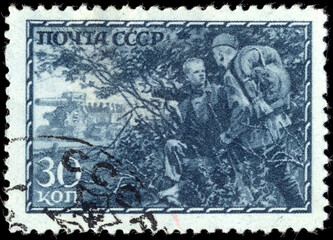Russia - CIRCA 1943: A Stamp printed in the USSR shows the couts of Red Army, circa 1943